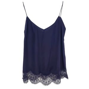 NWT Massimo Dutti Navy Camisole with French Lace Size 4 100% Silk